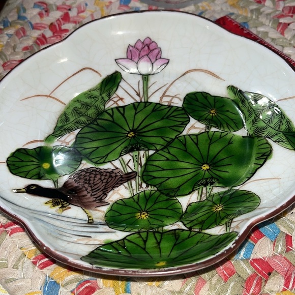 Vintage FITZ & FLOYD Porcelain Dish Plate Waterlilies & Bird Japan - Picture 1 of 6